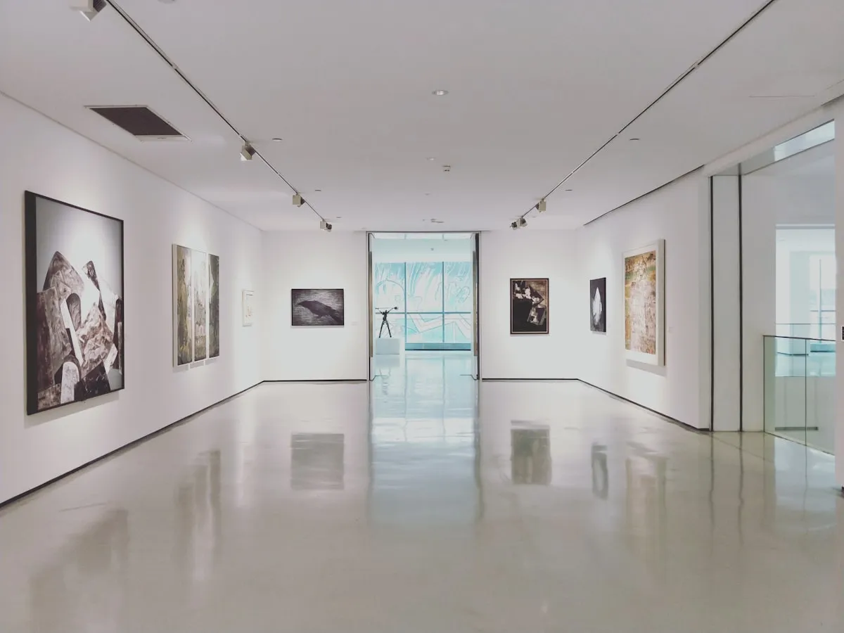 Image Upscaler 4K AI art print production — gallery wall with canvas prints from upscaled digital art